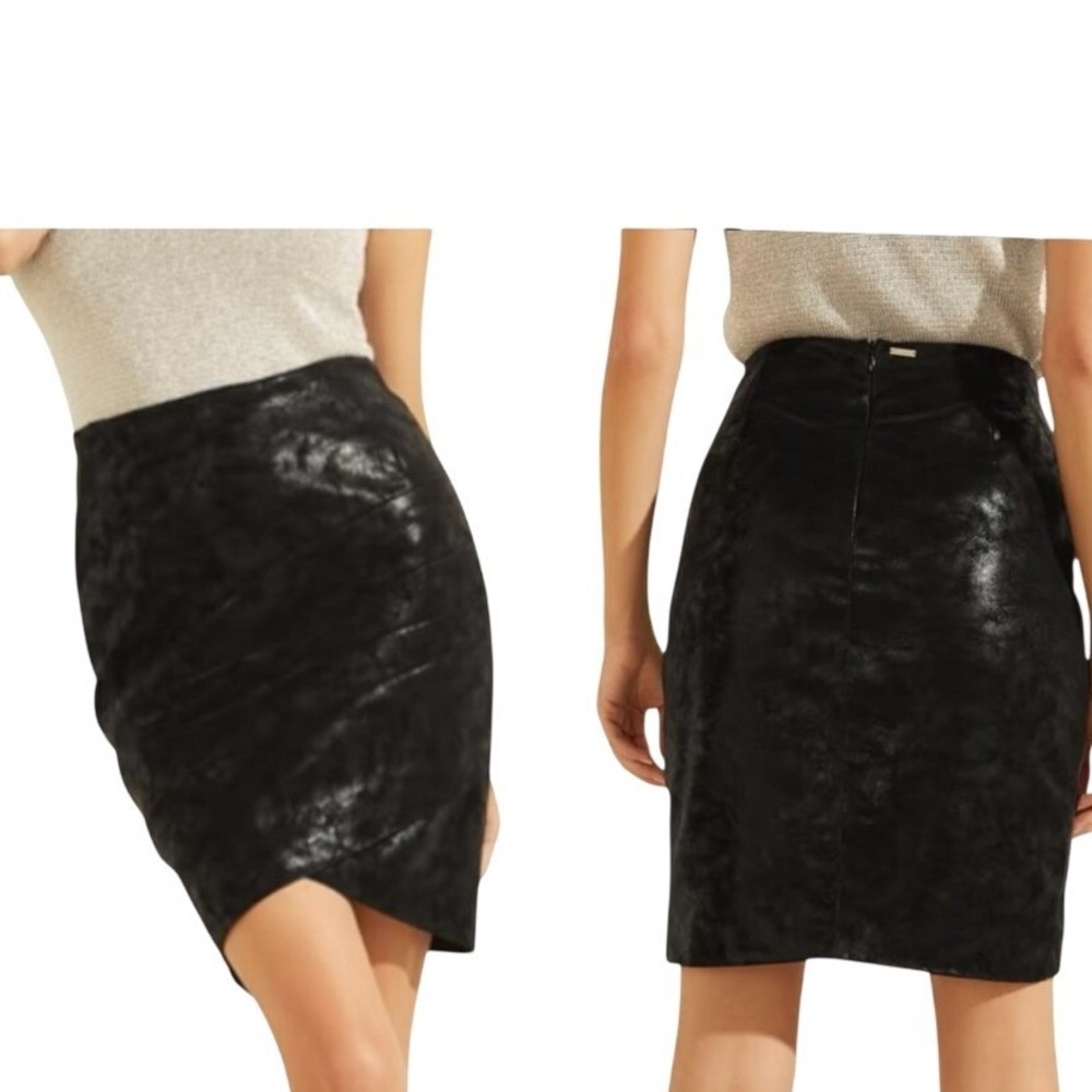 GUESS ROSALBA Faux Leather Mini‎ Skirt, Zipper Closure, Color Black, Size Large